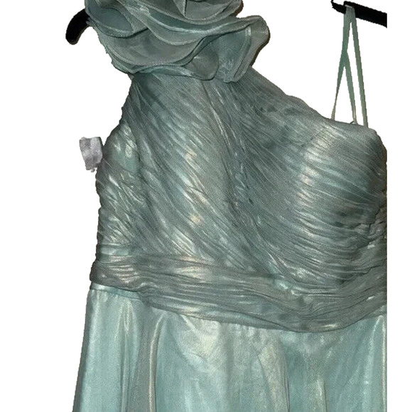 Mac Duggal Womens Size 4 Green ROSETTE ONE SHOULDER Midi LENGTH Cocktail DRESS - Picture 4 of 4